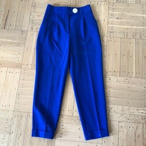 Pleated bright blue Zara pants.